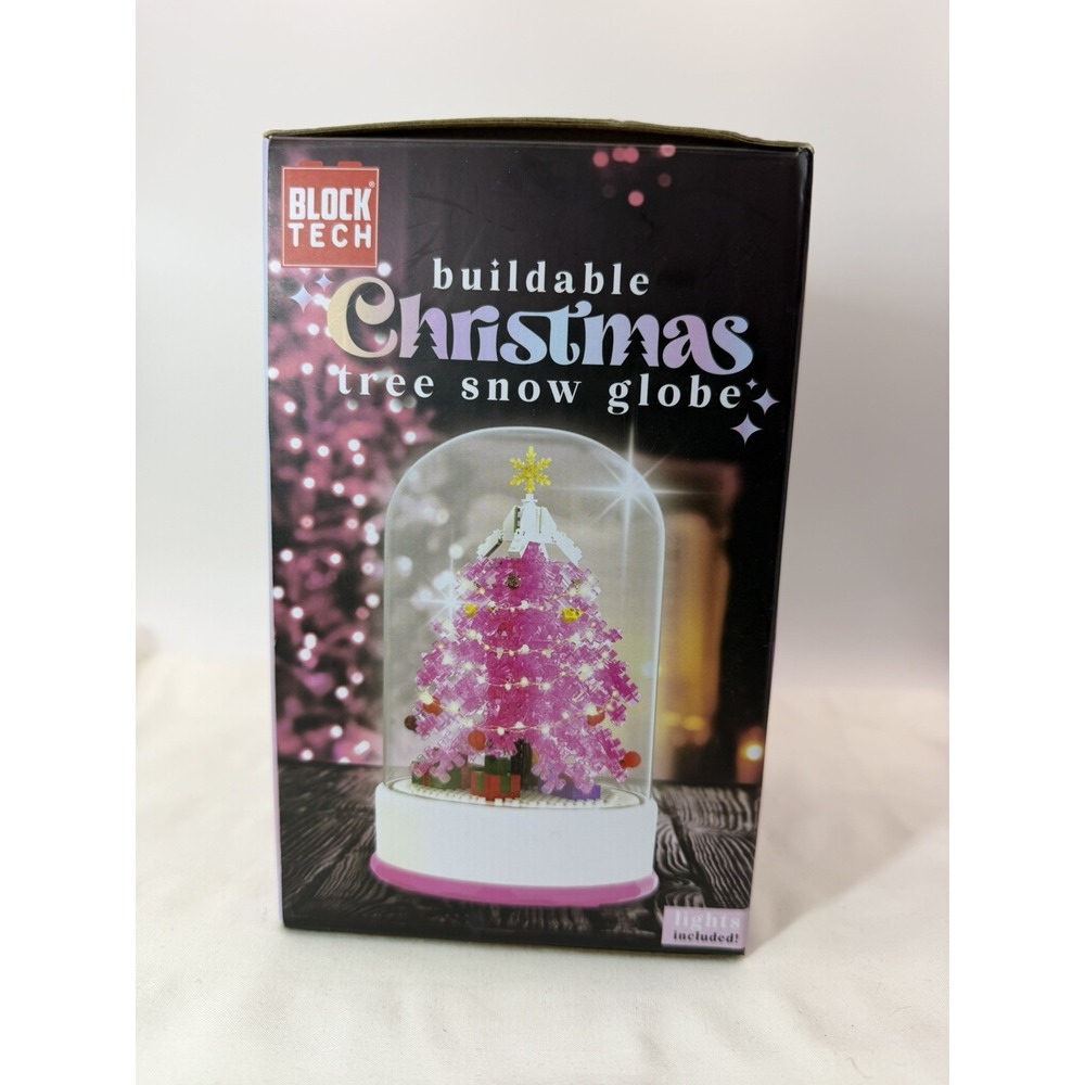 Block Tech Buildable PINK Christmas Tree Snow Globe Lights Included 283 PCS